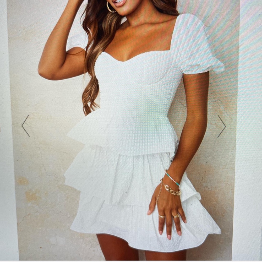 Pretty Little Thing mini white ruffle dress
